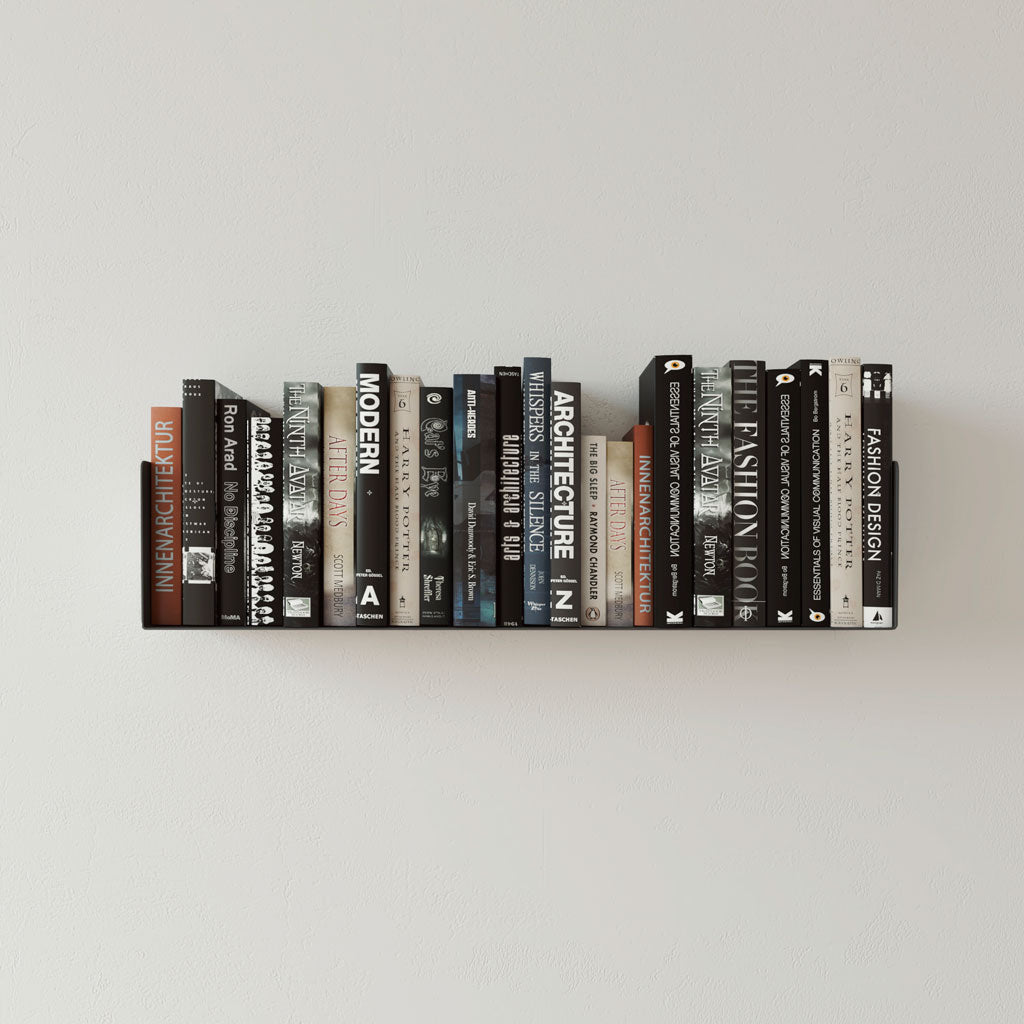 Estante para libros metálico flotante en la pared, negro