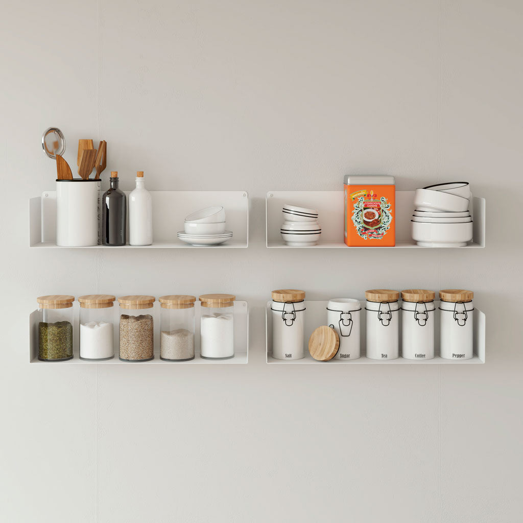 Estantes de cocina flotantes para pared con botes y especieros, metal blanco, 60cm