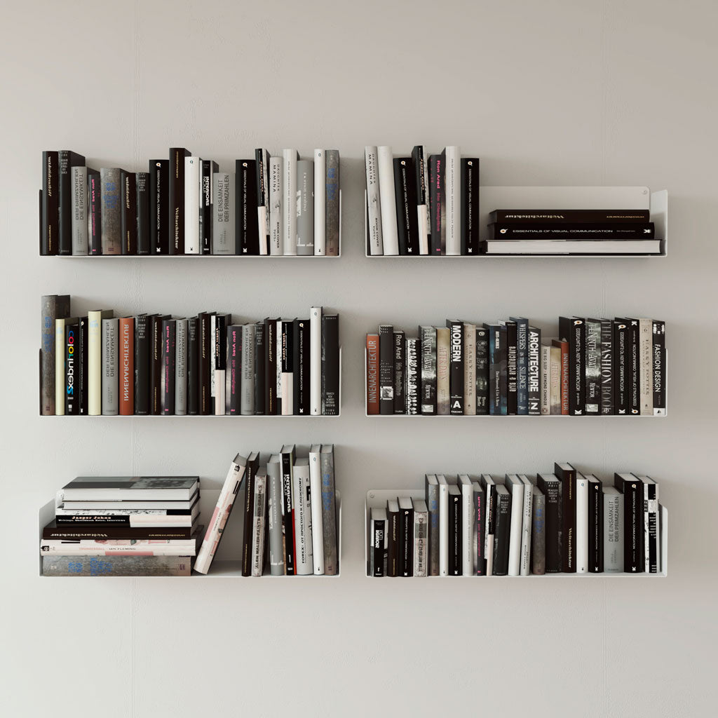 Estantes flotantes metálicos de pared con libros, acero blanco, 60cm