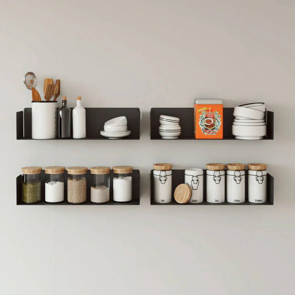 Baldas flotantes cocina acero en negro para pared