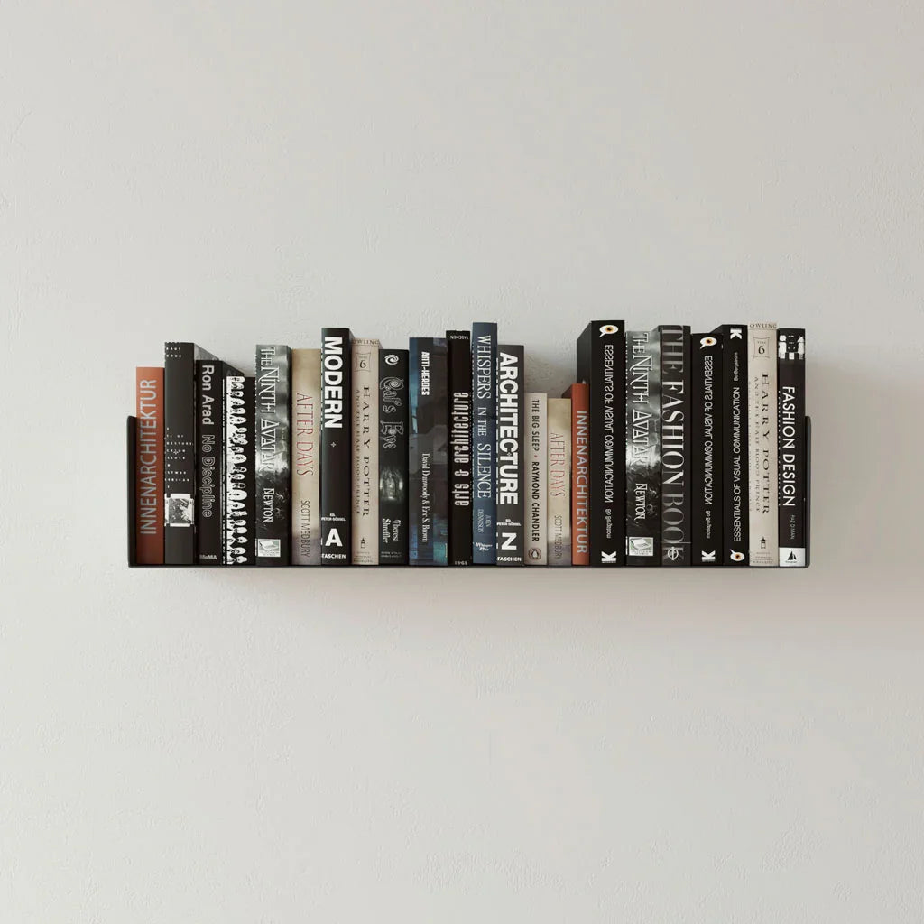 Estante flotante negro en metal para libros