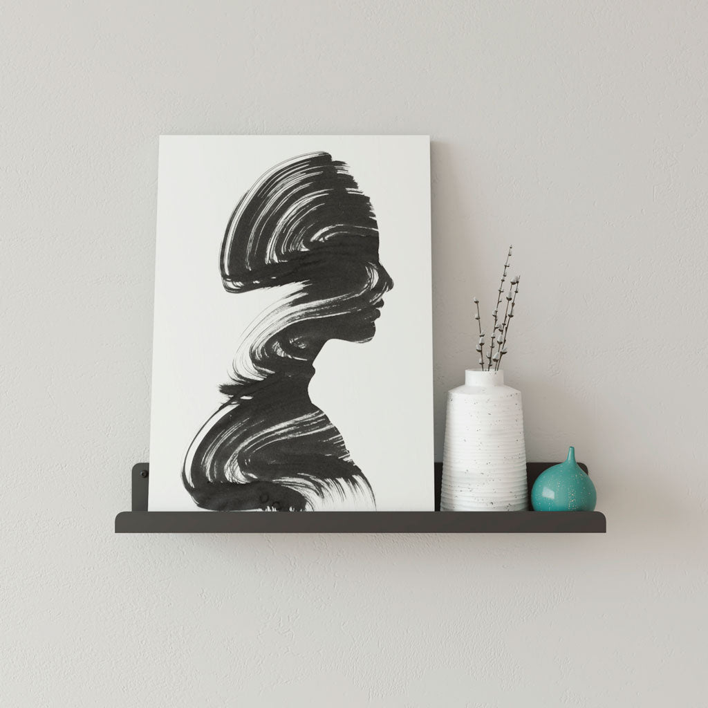 Estante para cuadros y decoración, acero negro flotante, 45cm