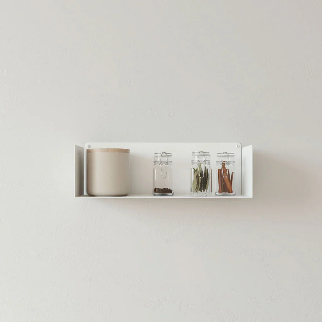 Balda flotante para cocina de pared con botes y especieros, metal blanco, 45cm