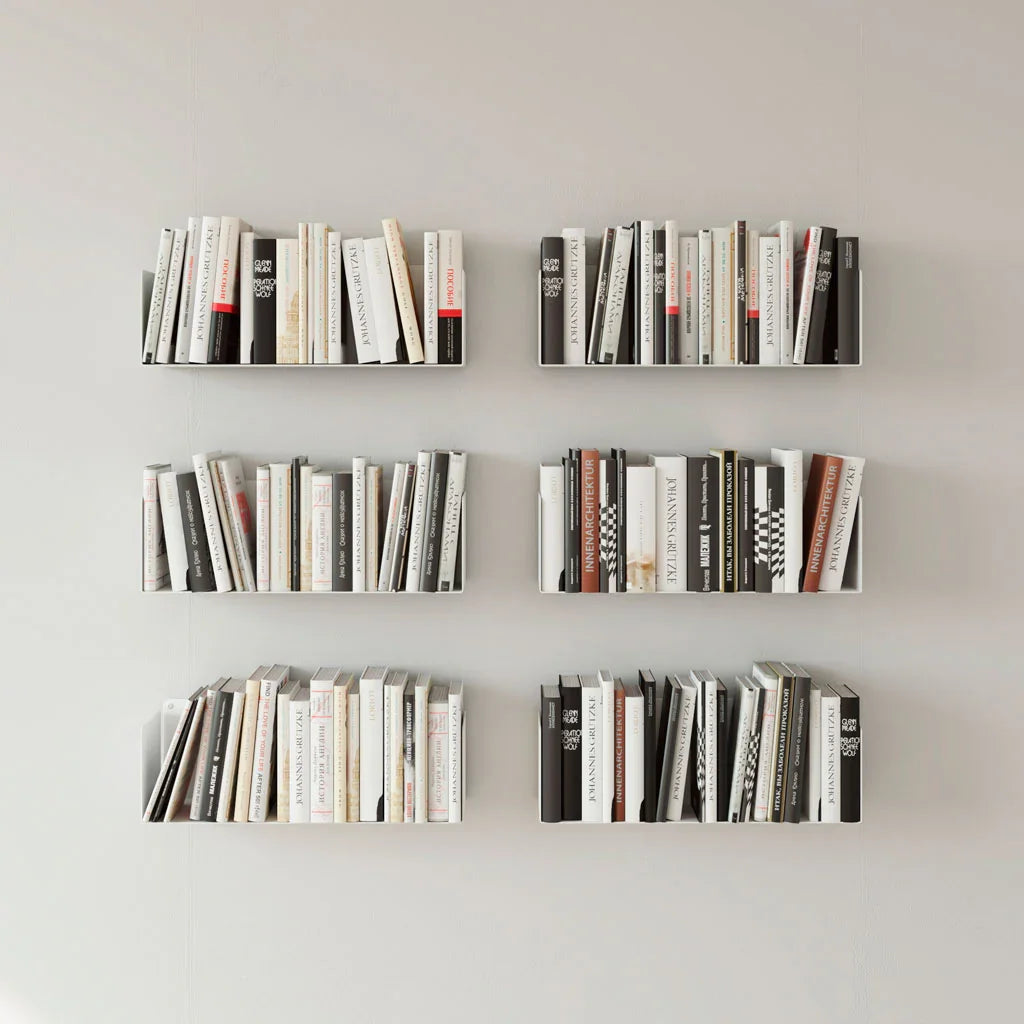 Estantería librería flotante para libros, metal blanco, biblioteca pared, baldas 45cm