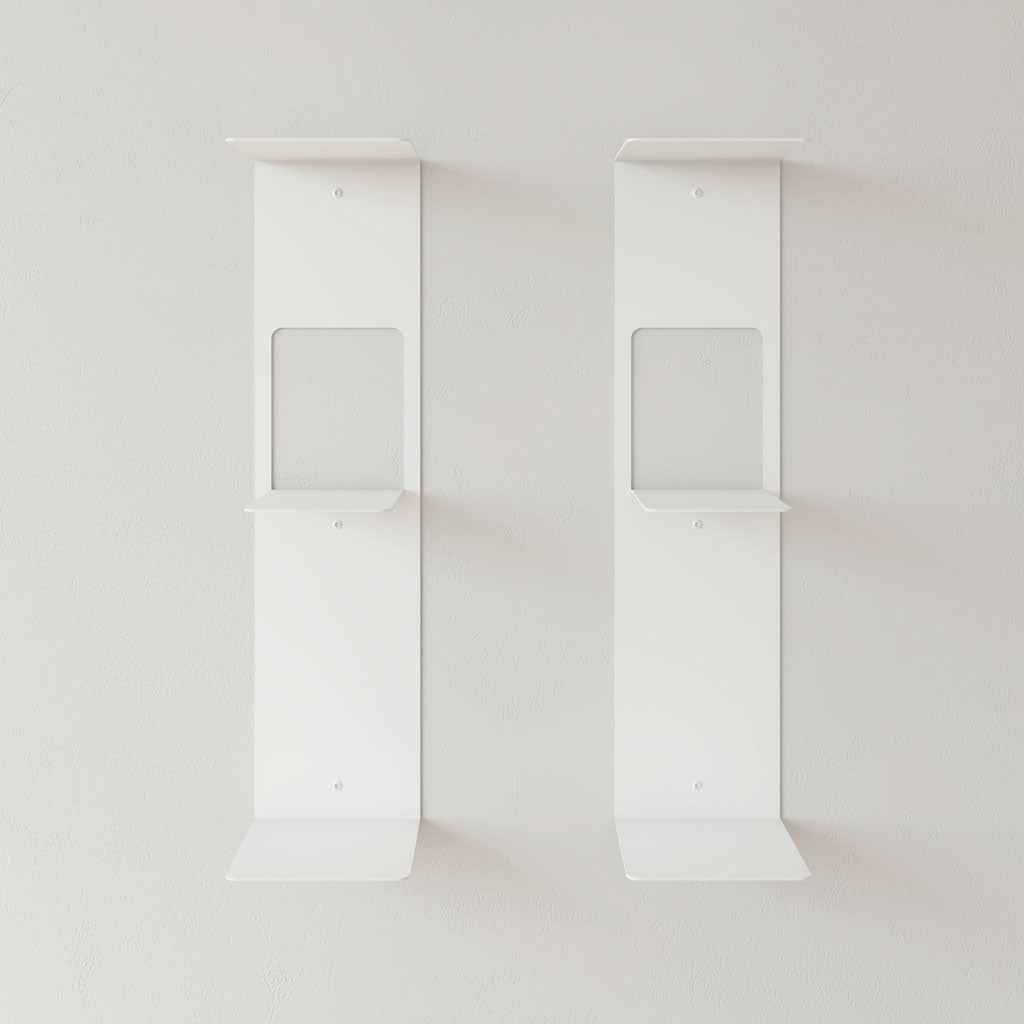 Estantería vertical flotante para libros de metal blanco