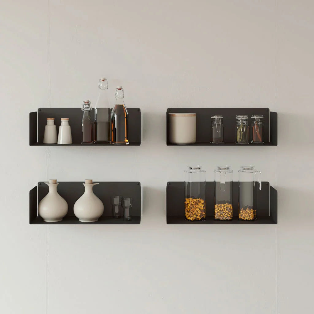 Estanterías de pared para cocina, metálicas y negras, 45cm, diseño elegante y moderno