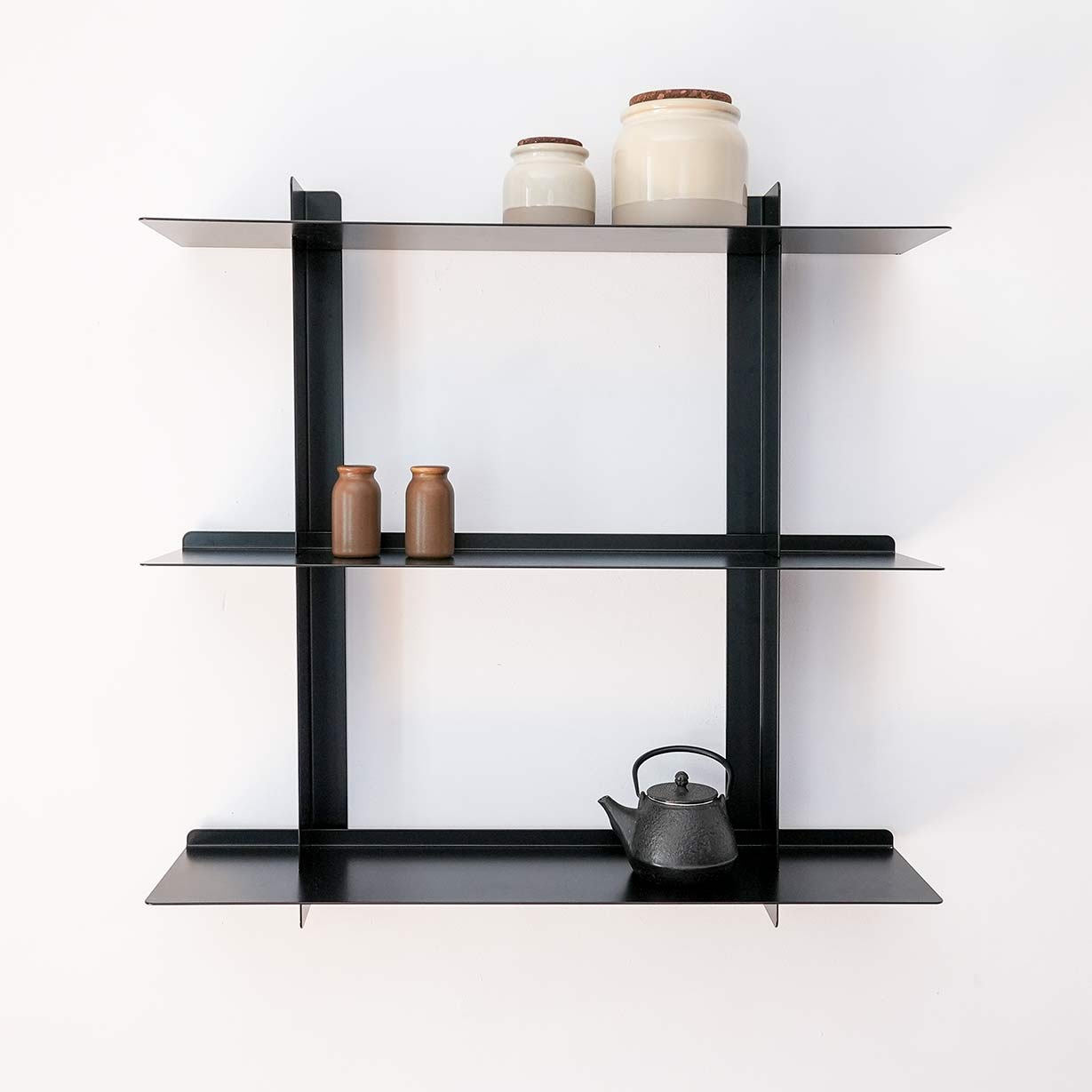 Estantería de pared para cocina o salón de metal, 3 baldas 75cm, decoración y botes, diseño moderno