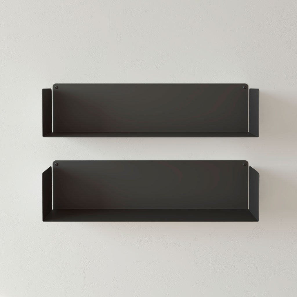 Pack 2 estanterías para cocina de pared flotantes, metal negro, 60cm, diseño industrial