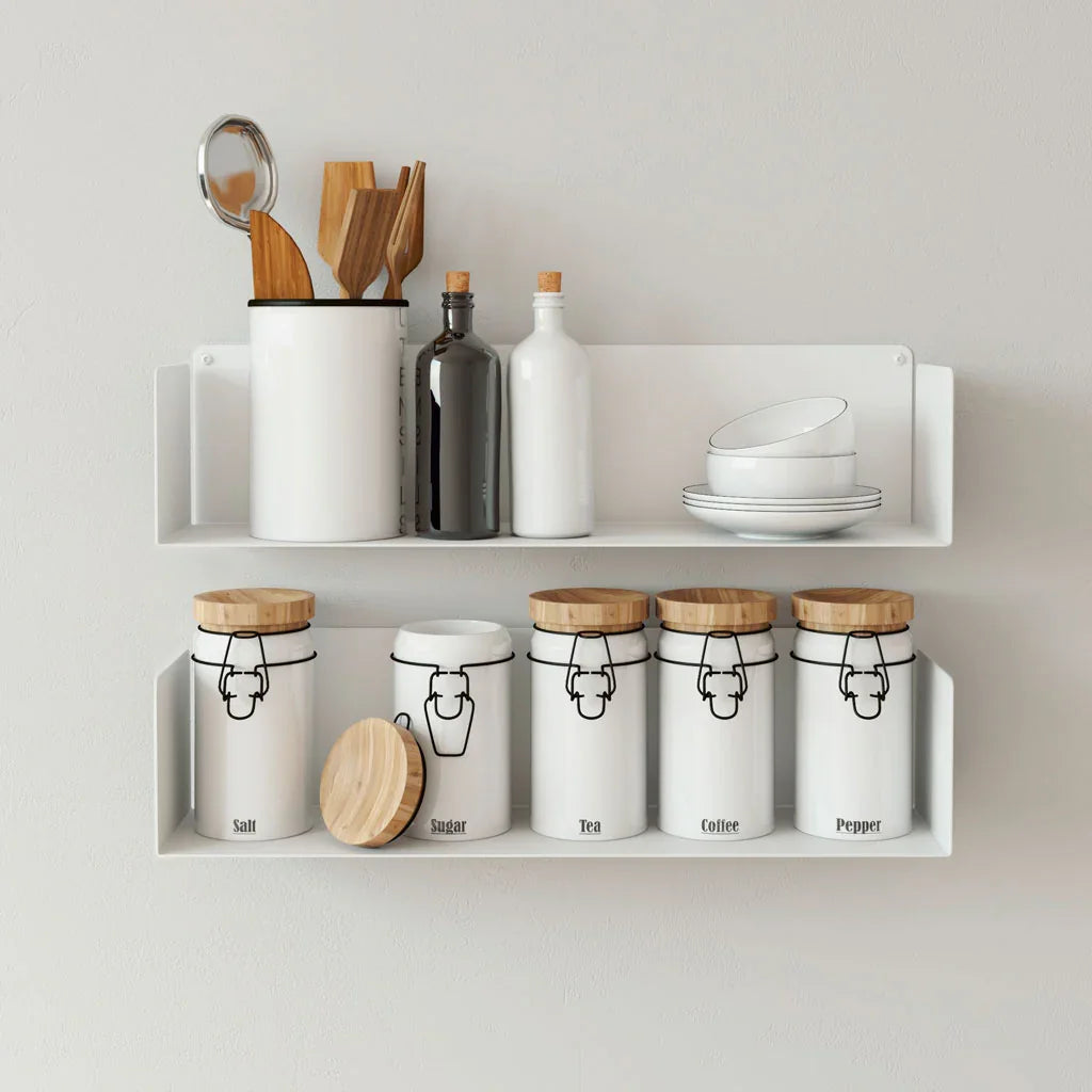 Pack 2 estantes flotantes de pared para cocina, acero blanco, 60cm, diseño funcional y moderno