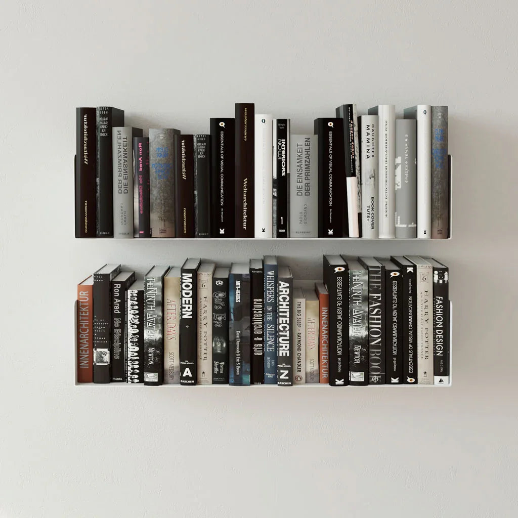 Pack 2 estantes para libros de pared, acero blanco, 60cm, librería flotante