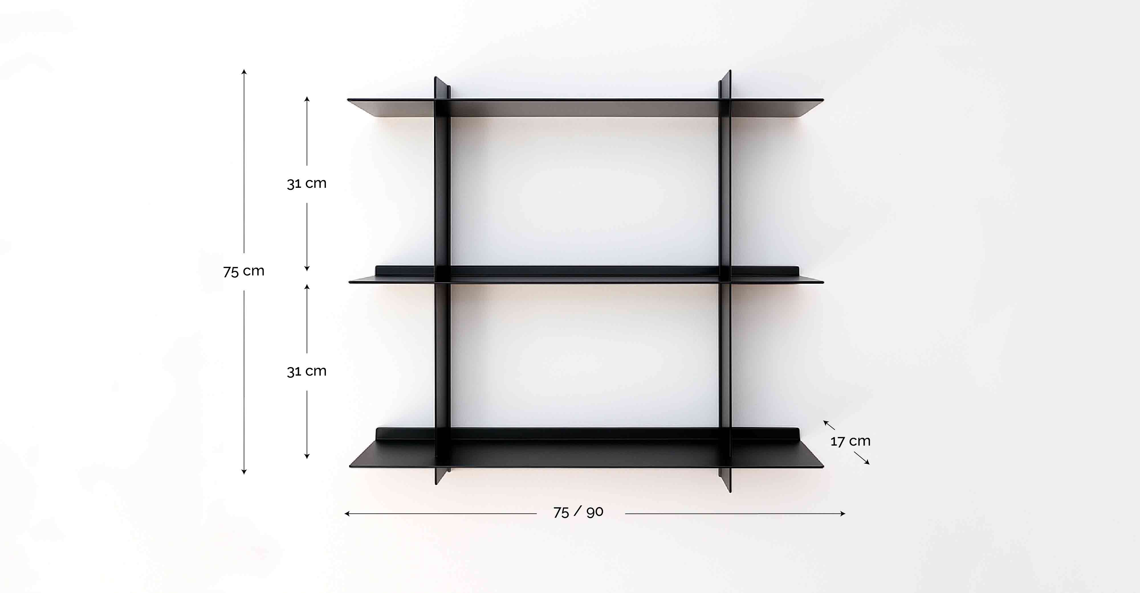 Medidas estantería SAMBA metal pared negra, 3 Baldas, diseño moderno minimalista