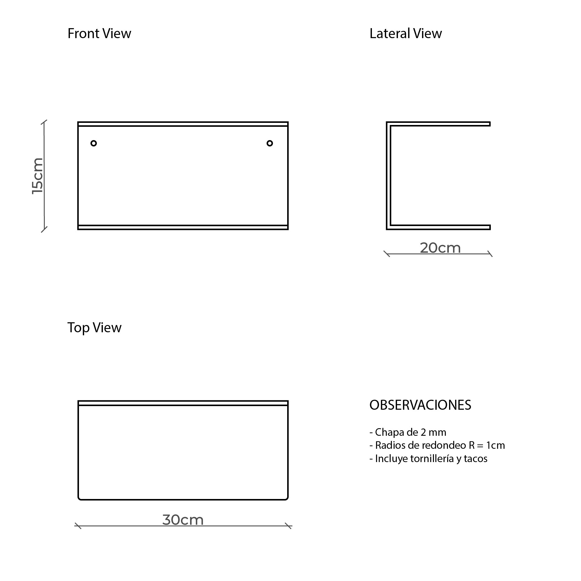 Medidas mesita de noche flotante Ulises de Kion Home