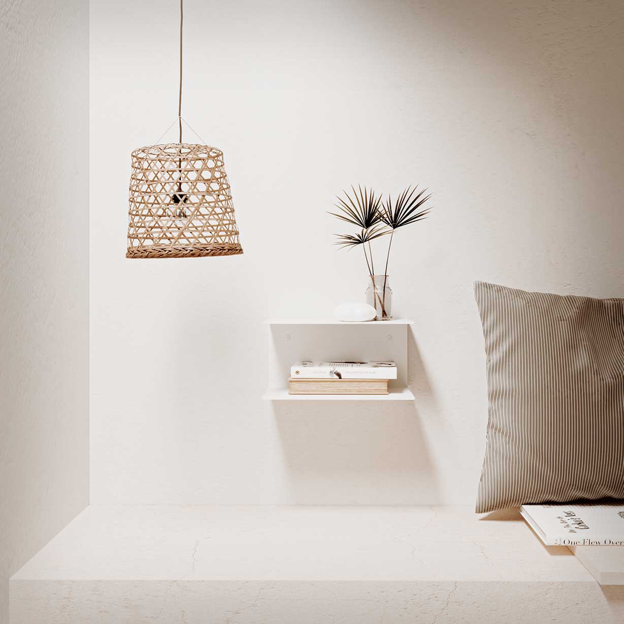 Mesita de noche flotante blanca de metal para pared, diseño moderno y minimalista