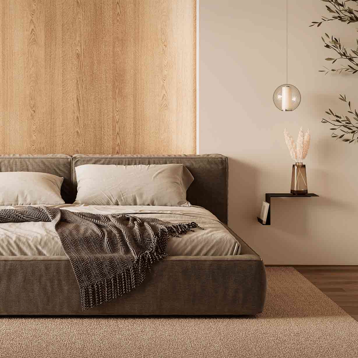 Mesita de noche moderna metálica para pared negra