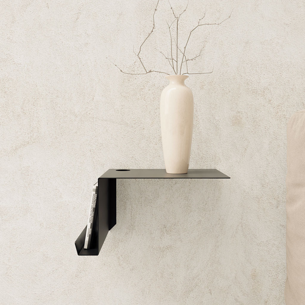 Mesita de noche moderna y original para pared en metal negro