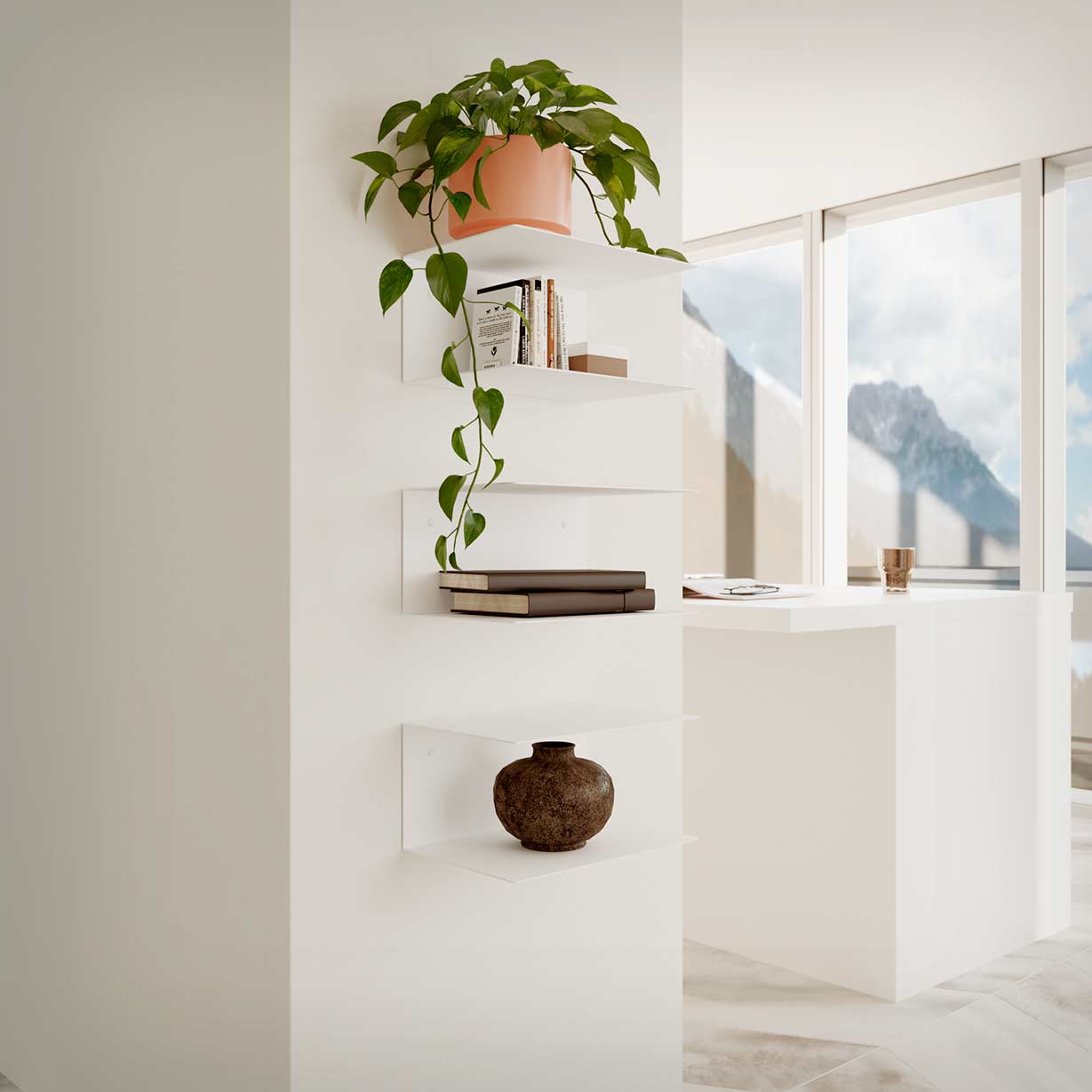 Mesita estante colgante blanco con dos baldas para pared