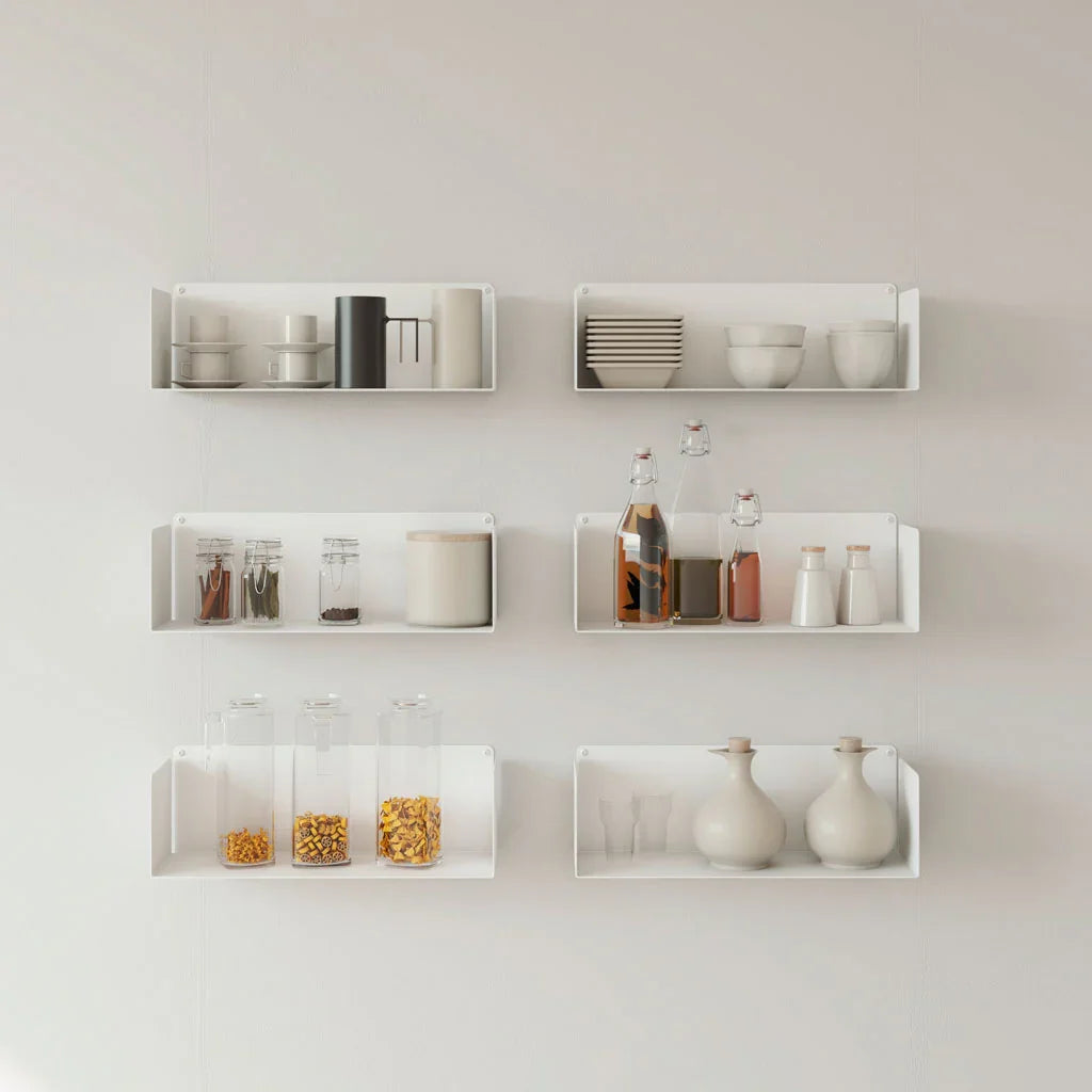 Juego 6 estantes de cocina metálicos para pared, 45cm, acero blanco, para utensilios, botes y decoración