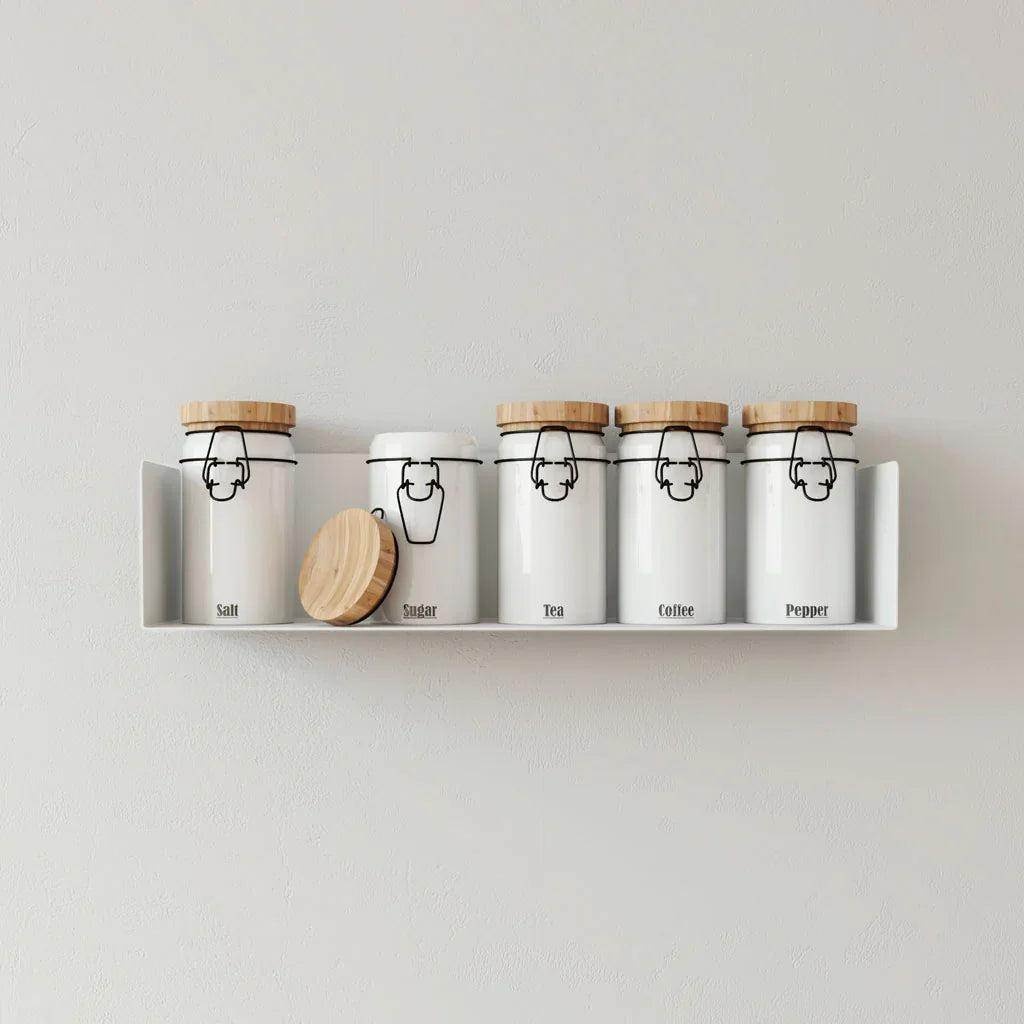 Repisa blanca para cocina pared acero