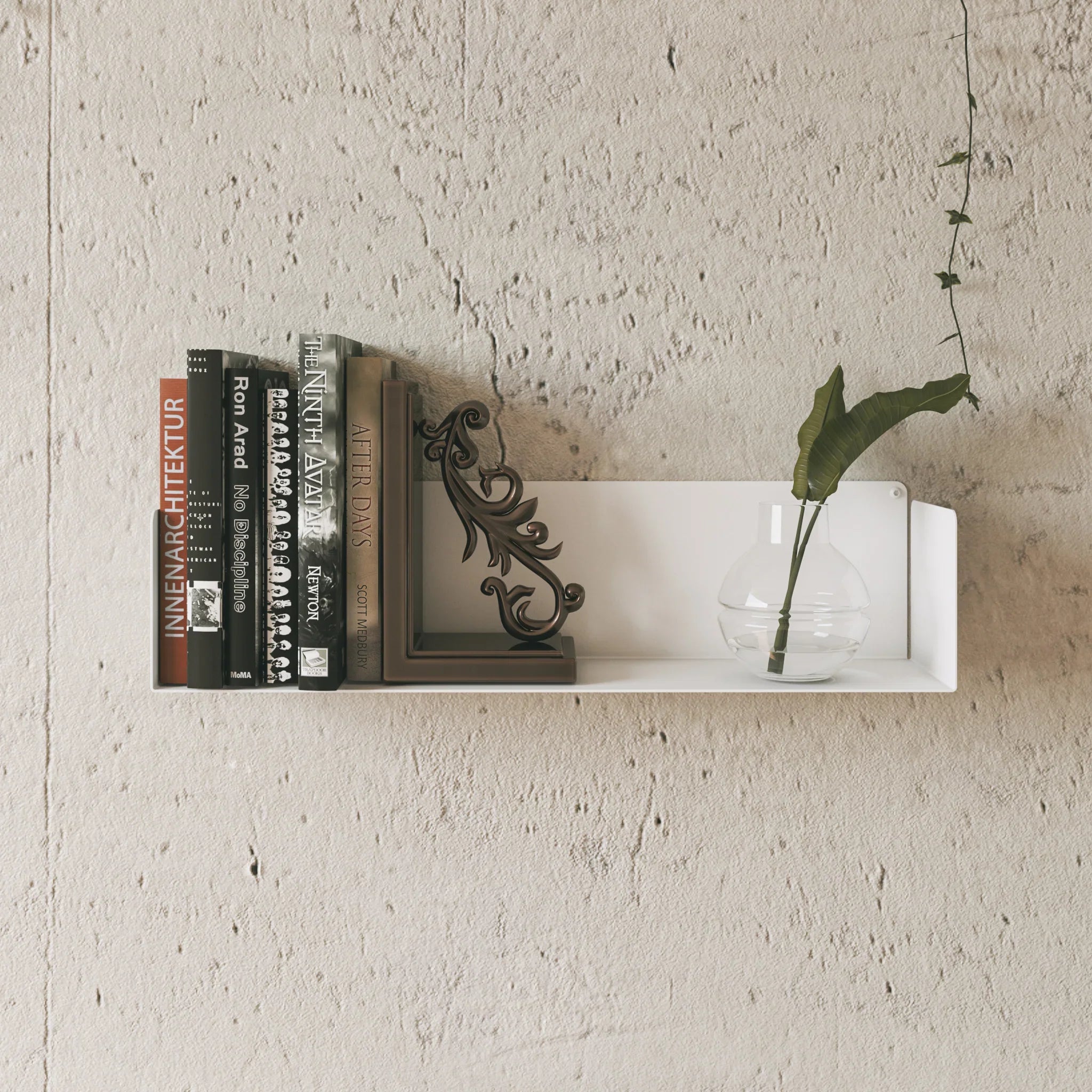 Repisa para libros y decoración pared acero blanco