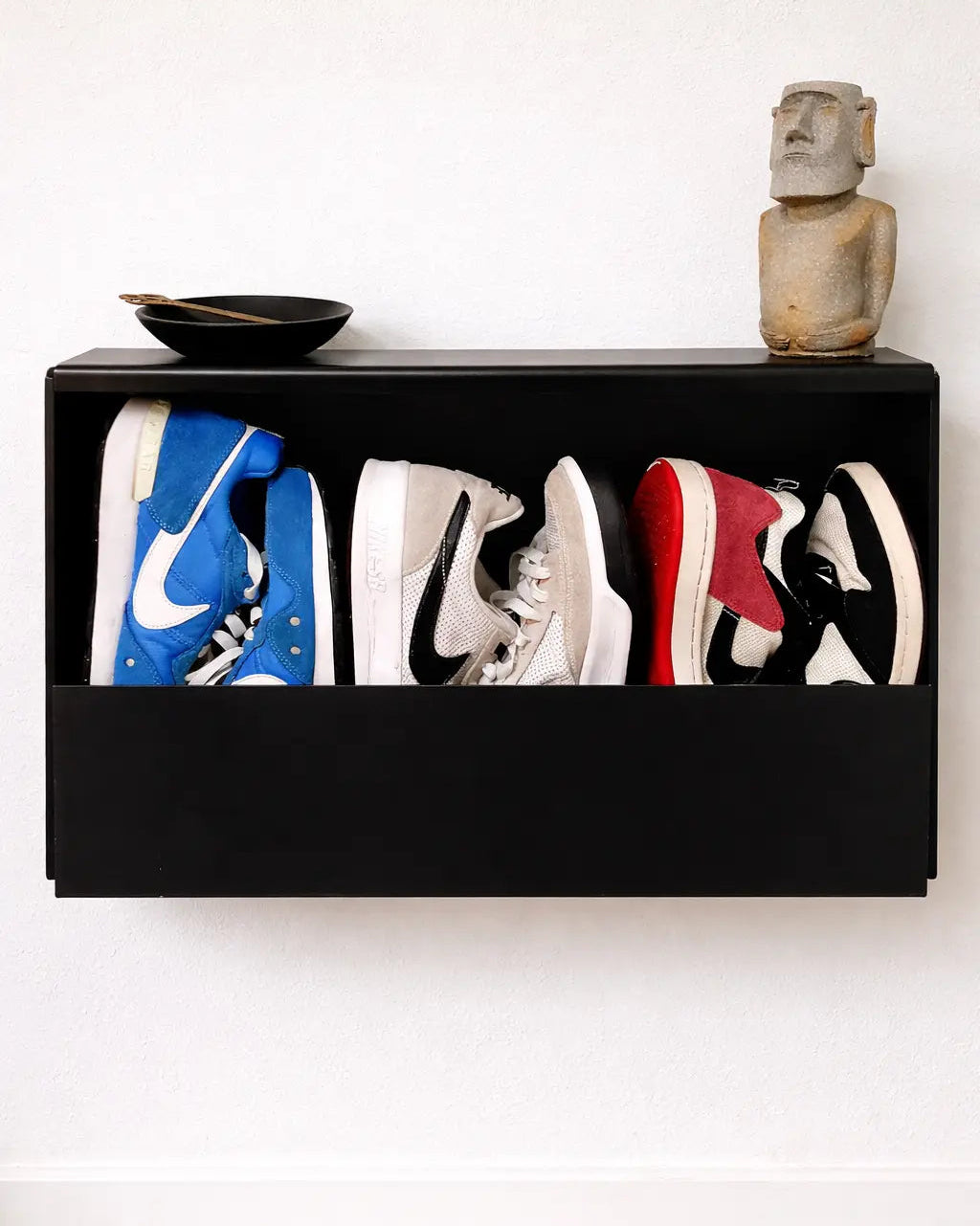 Zapatero estrecho negro entrada recibidor, flotante y moderno