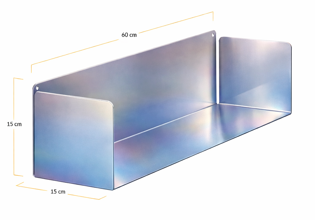 estante industrial metálico zincado cromado, acero, acabado plateado para pared