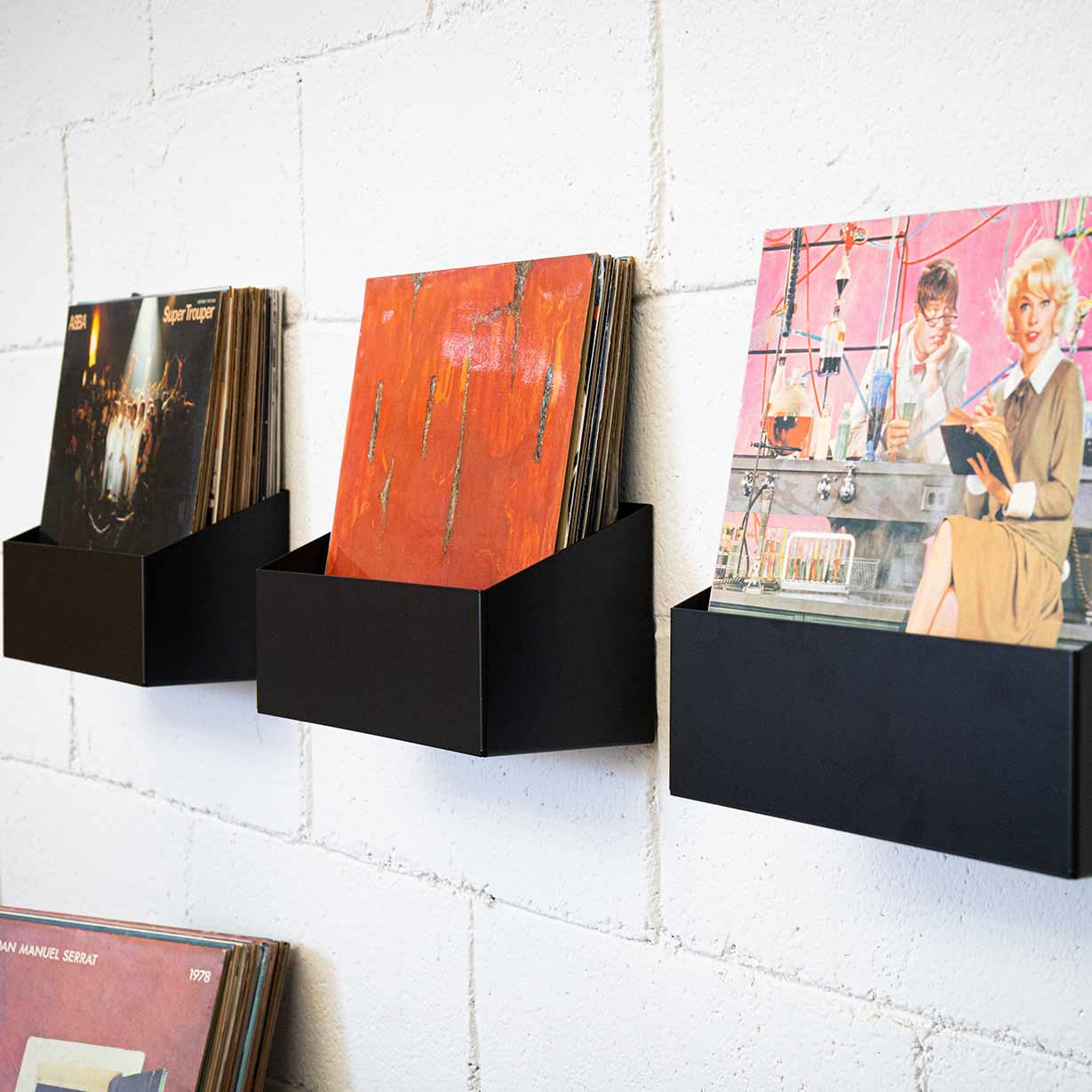 estantes flotantes negros de pared para vinilos, baldas para exponer discos de vinilo