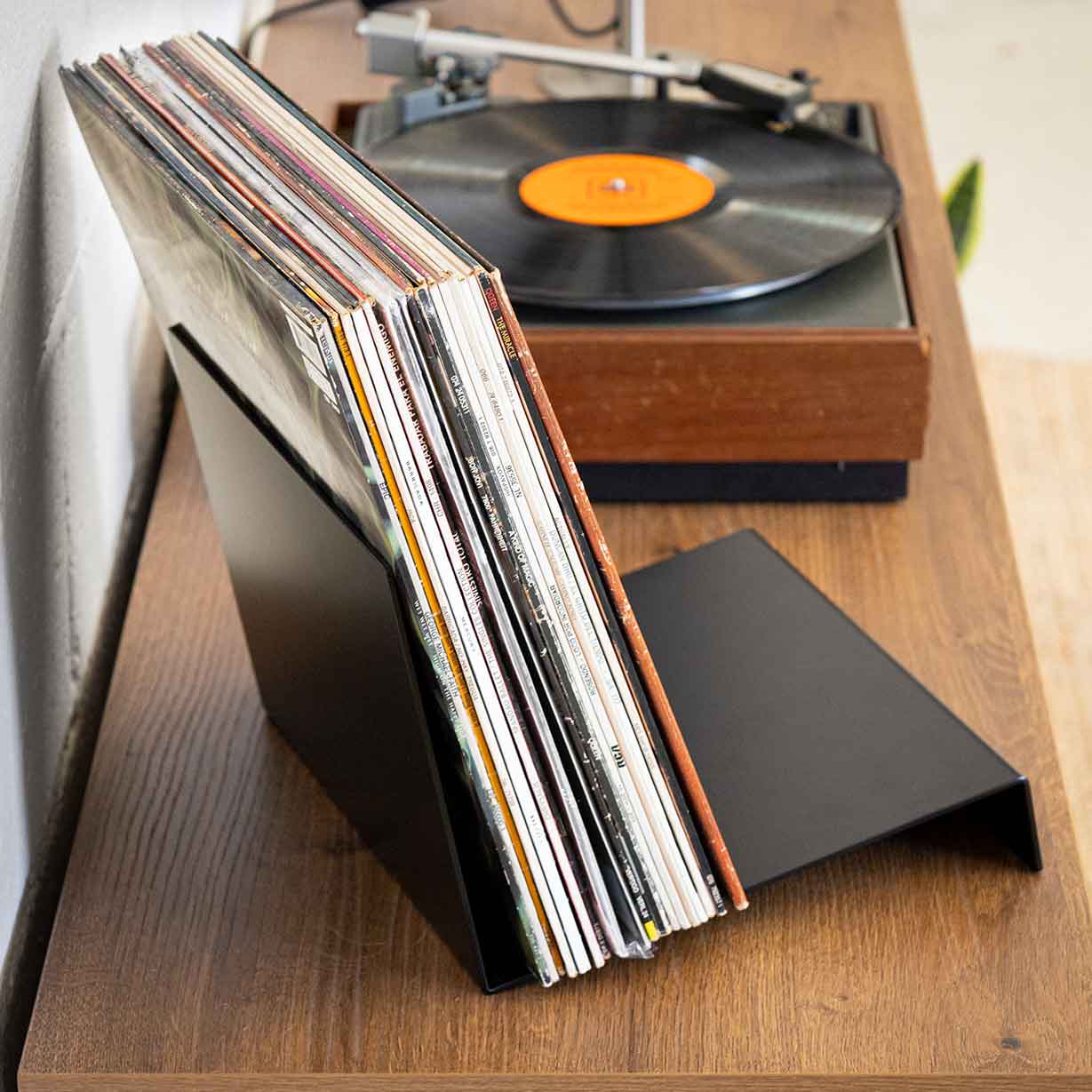soporte de mesa para discos de vinilo negro, expositor metálico para colección de vinilos