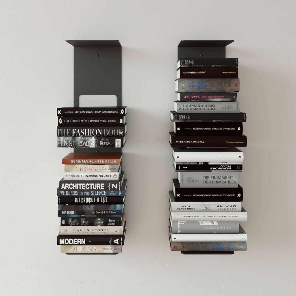 Estantería vertical para libros de pared en acero negro 