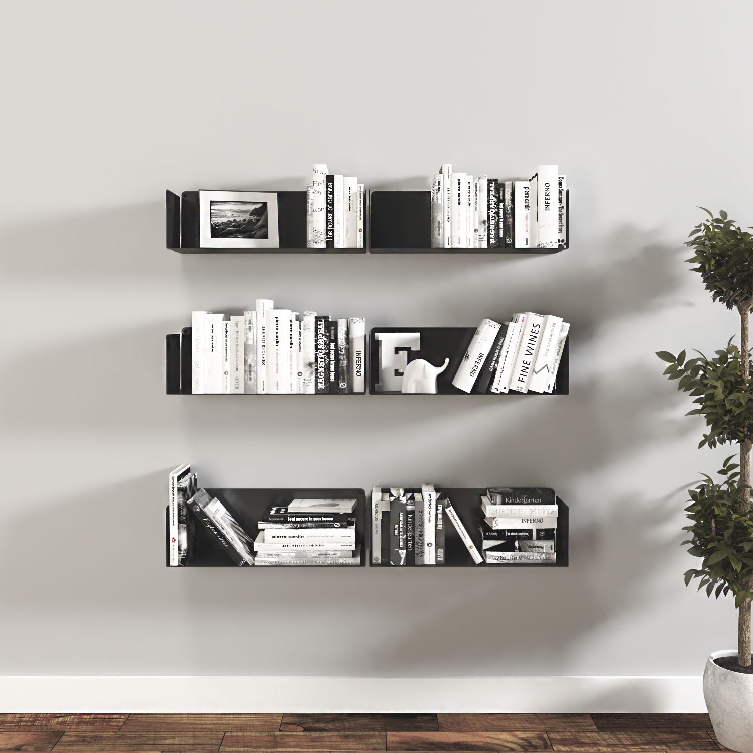 Estanterías para libros de pared colgantes en metal negro 