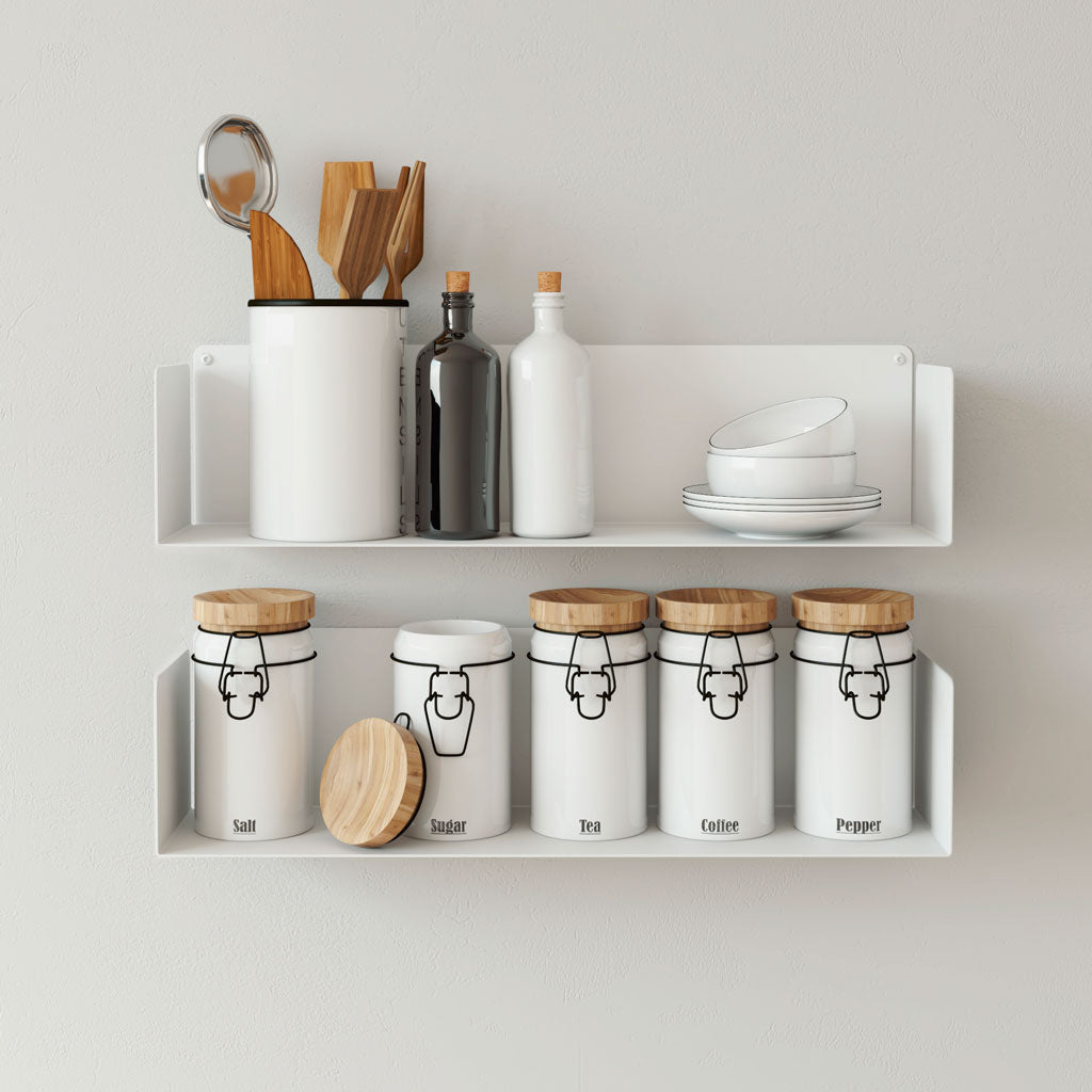Pack 2 estantes flotantes de pared para cocina, acero blanco, 60cm, diseño funcional y moderno