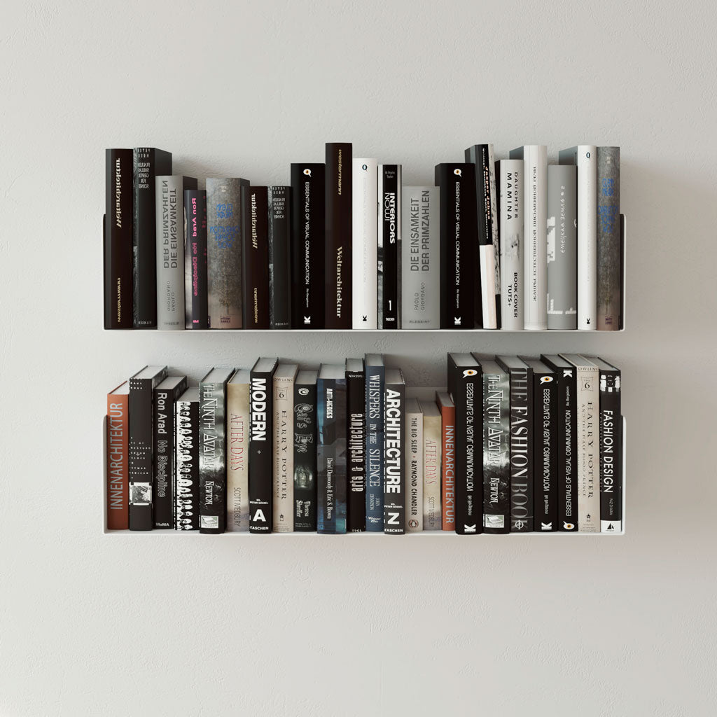 Pack 2 estantes para libros de pared, acero blanco, 60cm, librería flotante