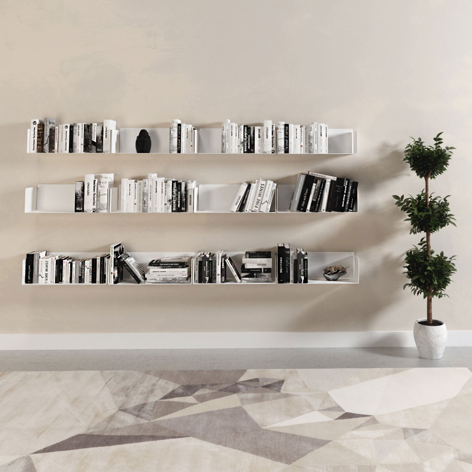 Pack estantes para libros de pared flotantes, metal blanco, 45cm