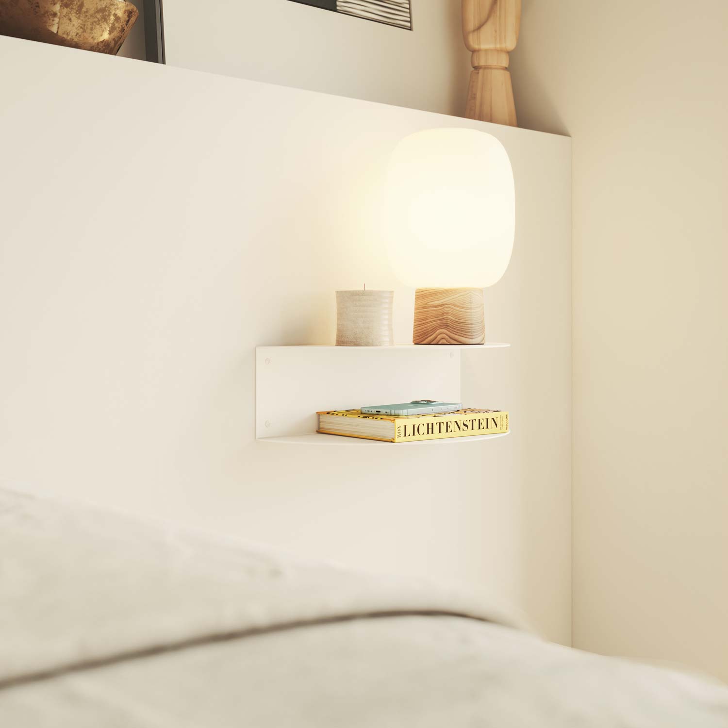 Mesilla de noche blanca flotante de metal para pared, metal redonda, pequeña 40cm