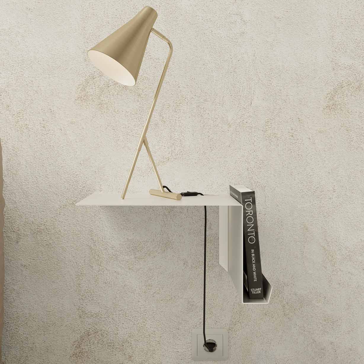 Mesilla de noche colgante de metal blanca con soporte para libros