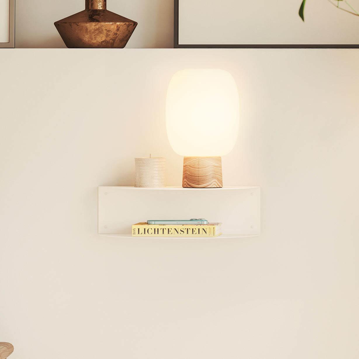 Mesita de noche metálica flotante blanca, estrecha para dormitorio, diseño moderno y minimalista