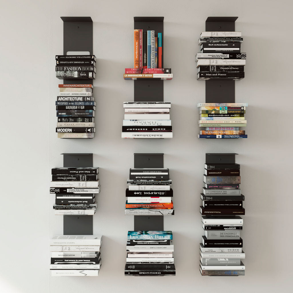 Pack Estantería vertical para libros pared en metal negro