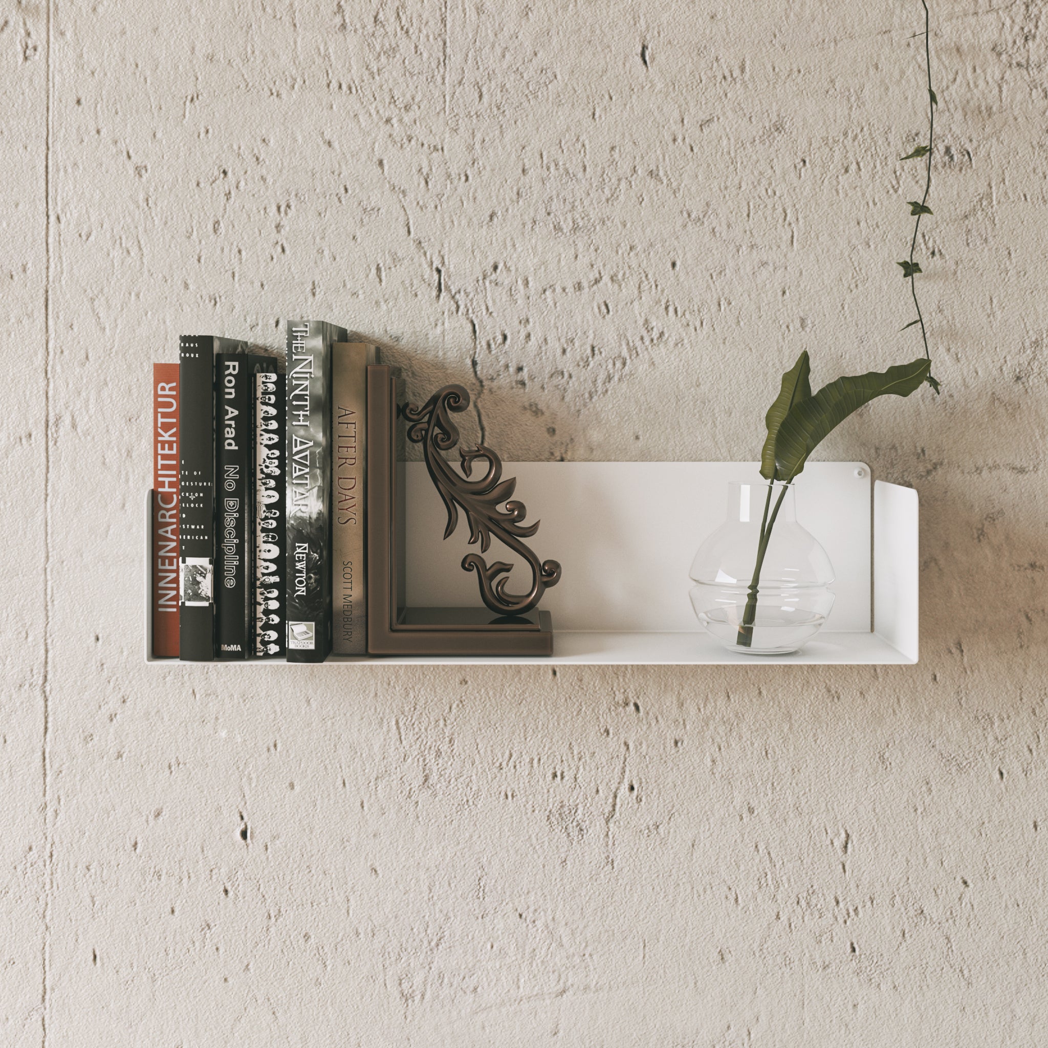 Repisa para libros y decoración pared acero blanco