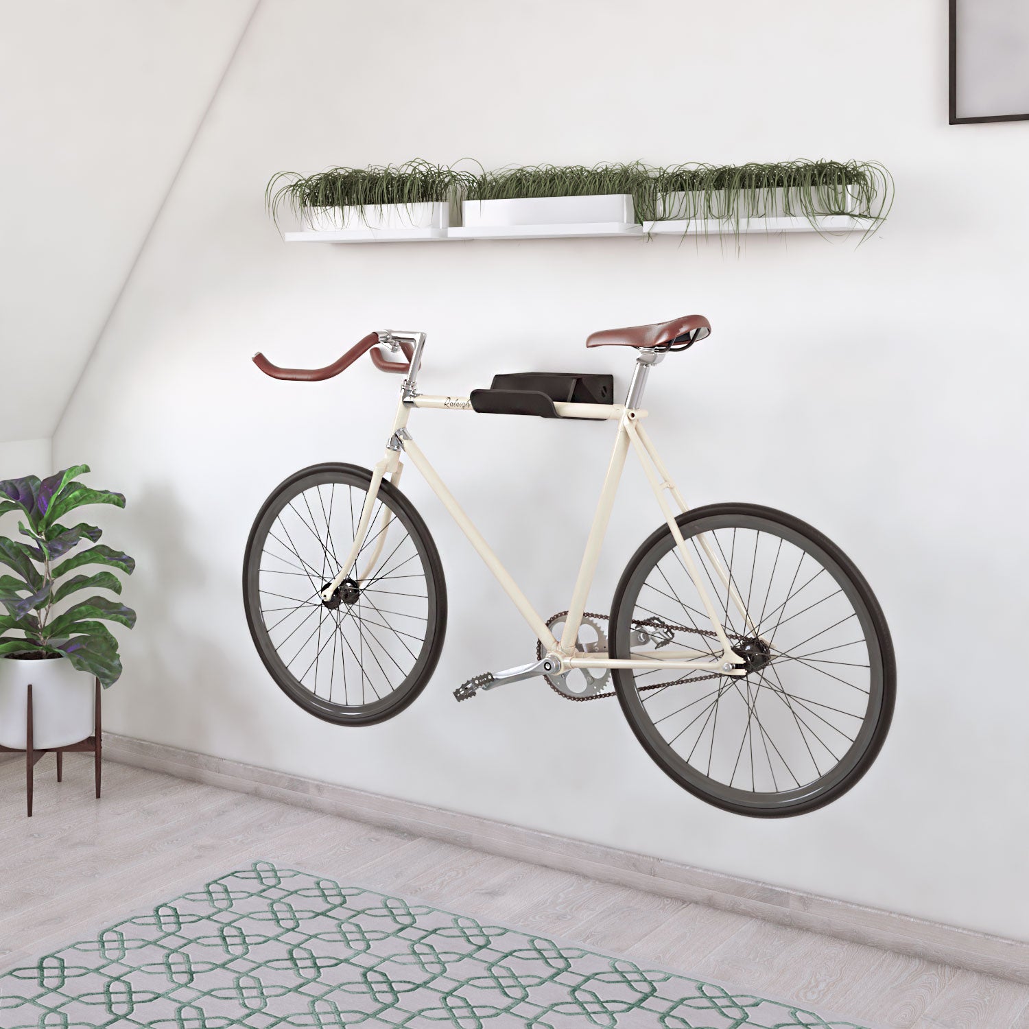 Soporte de bicicleta para pared metálico negro,  diseño moderno flotante, manillar 42cm
