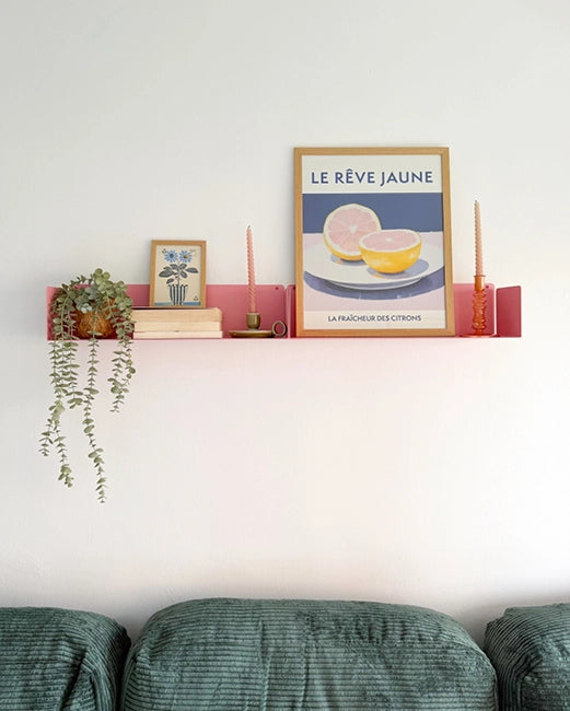 Pink metal floating wall shelf in the living room