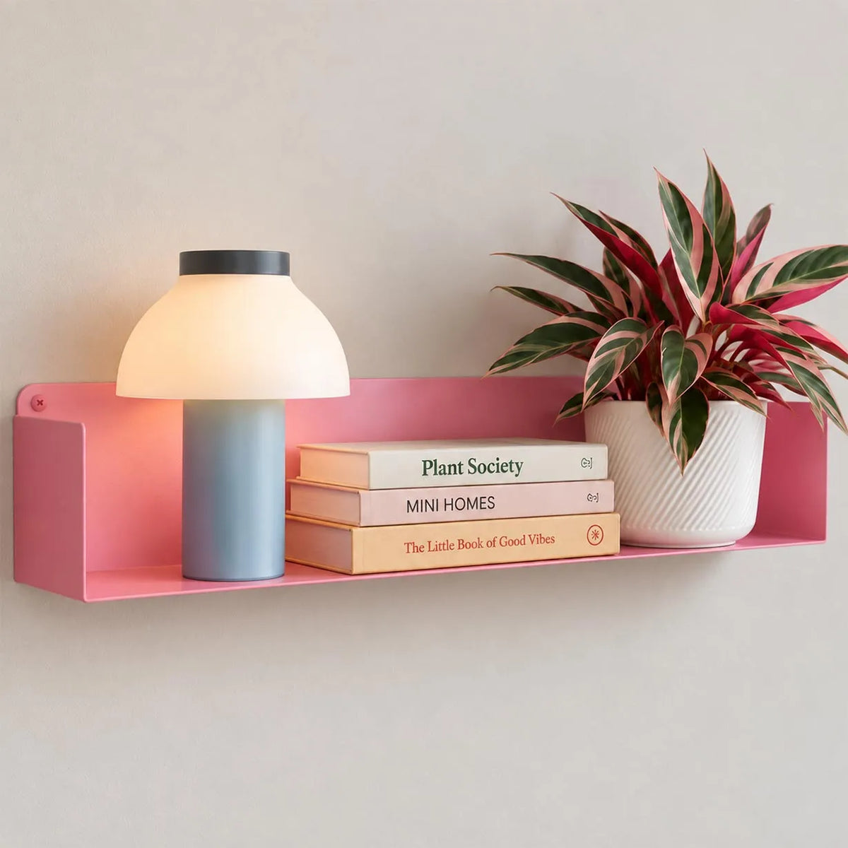 estante rosa flotante metálico para pared, decoración colorida aesthetic, acero resistente, con tornillos incluidos, 60cm