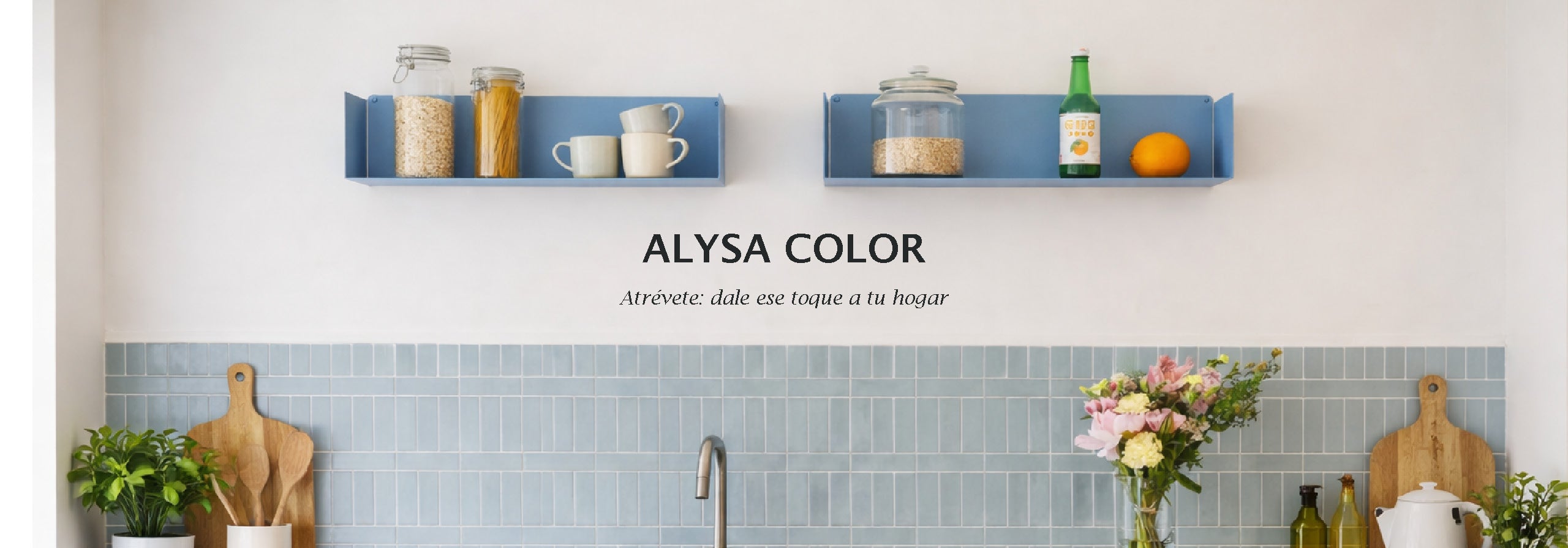 estantes azules flotantes para pared cocina, almacenaje botes y utensilios, 60cm, elegantes y modernos