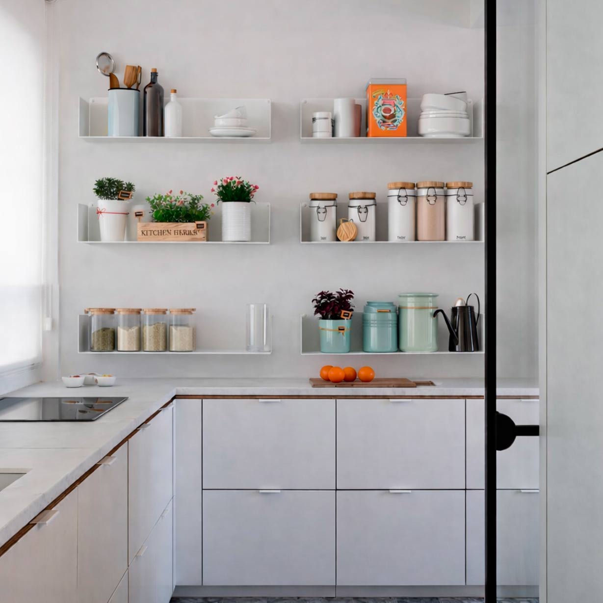 Estantes flotantes para cocina de pared blancos, fondo 20cm, Kion Home