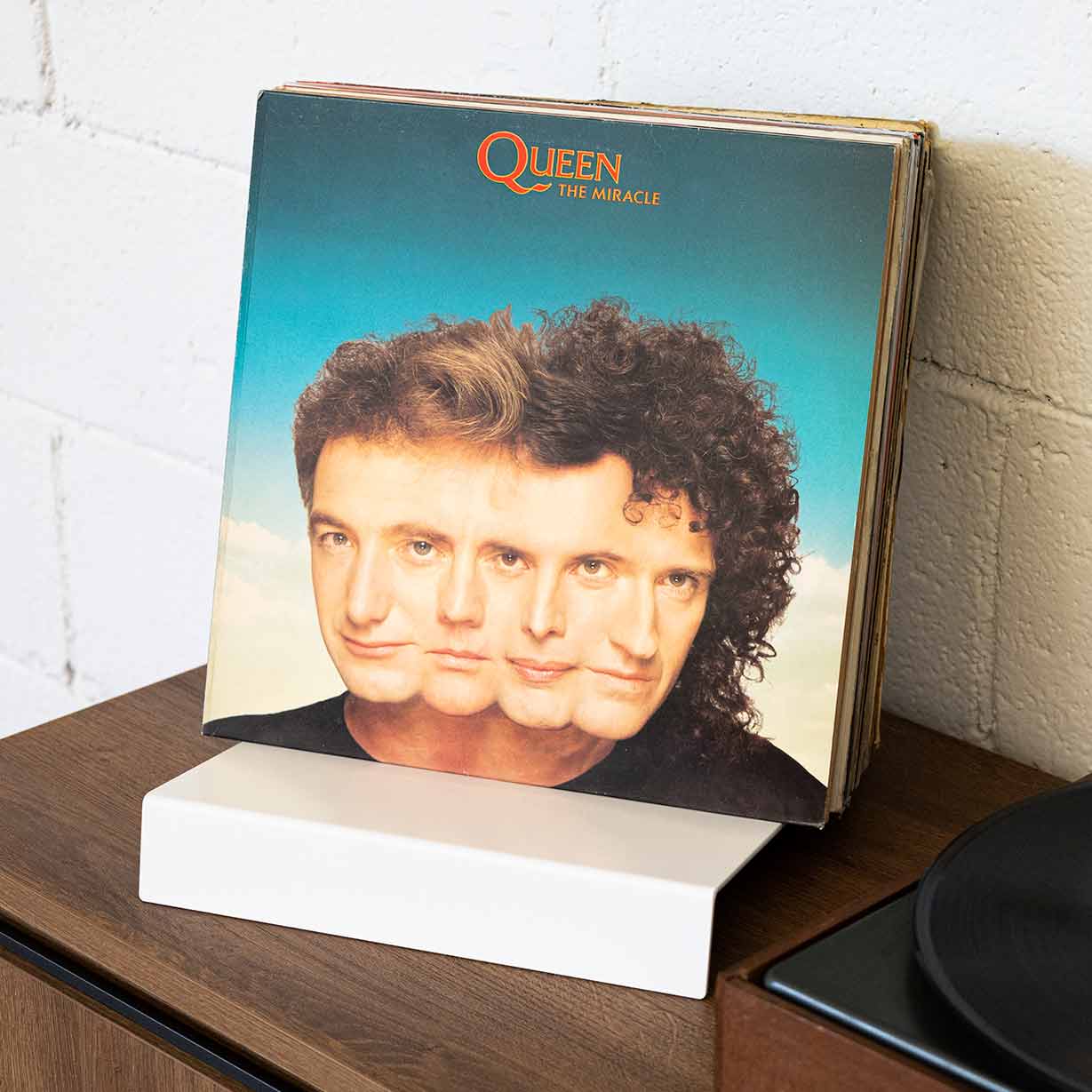 expositor metálico blanco para discos de vinilo, soporte de mesa para almacenamiento y exhibición