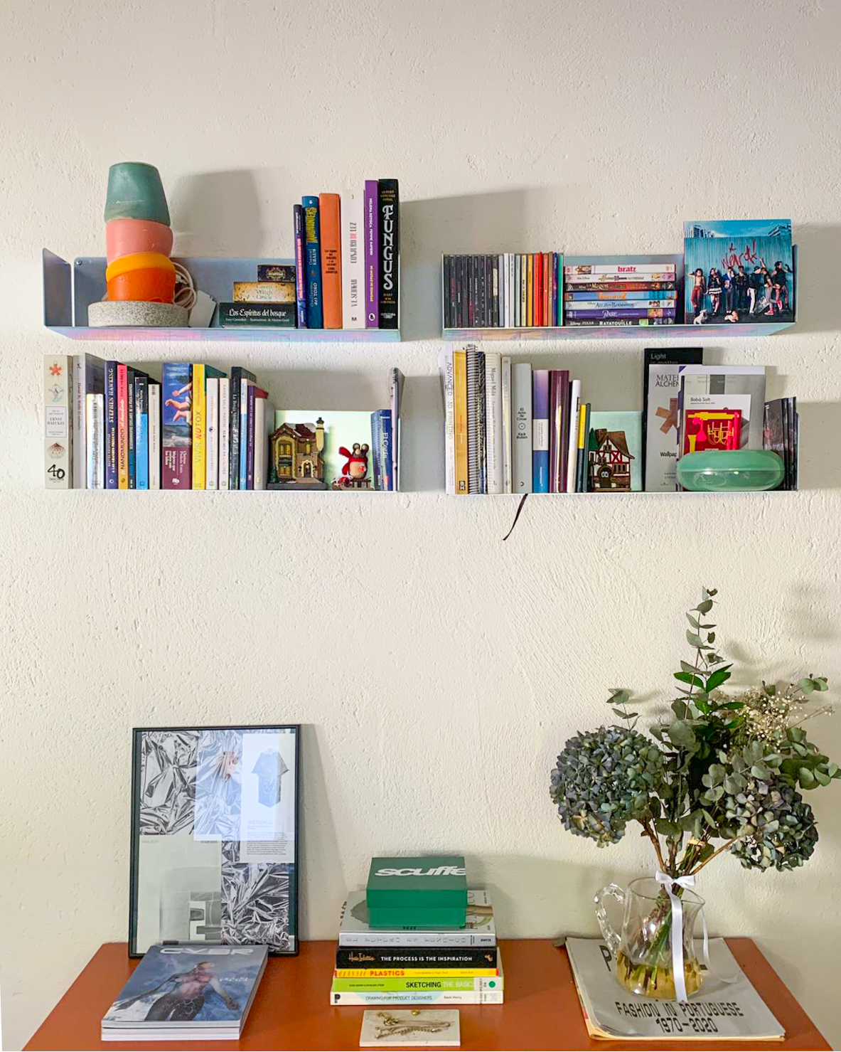 estantería de baldas flotantes metálicas de acero, flotantes en pared, con libros y decoración moderna, 60x15cm