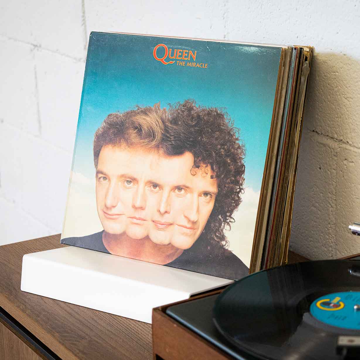 soporte de mesa para discos de vinilo blanco, expositor metálico para colección de vinilos