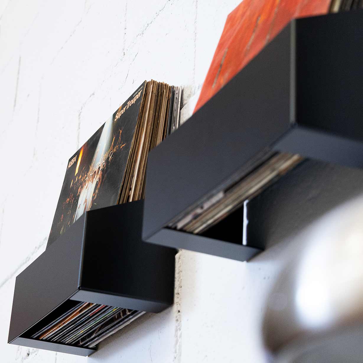 soporte de pared negro para discos de vinilo, exhibidor para colección de vinilos