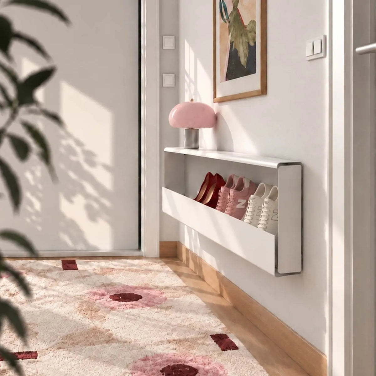 zapatero estrecho flotante para pared, metal aluminio, 100cm, ahorrar espacio en recibidor o pasillo