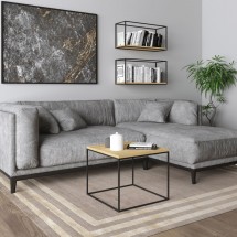 Mesa Auxiliar Tymon color Roble Miel con metal negro de sofá