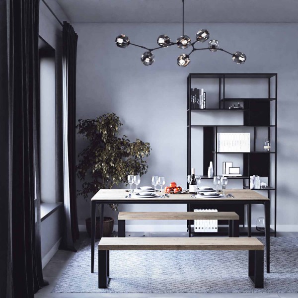 Conjunto bancos y mesa tablón madera