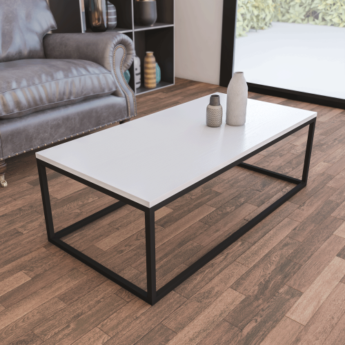 Mesa Centro Casia Rectangular Blanco Nórdico con metal negro